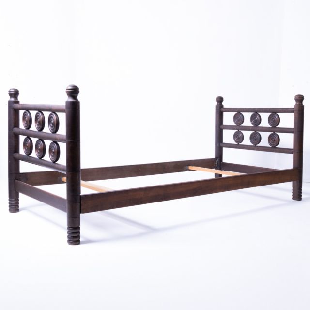 1940s French Carved Wood Bed by Charles Dudouyt