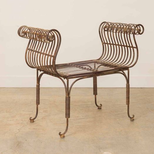 1920s French Iron Scroll Stool