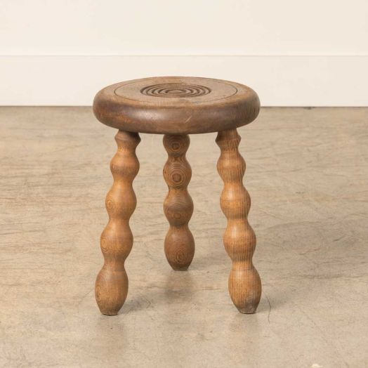 Short French Wood Tripod Stool