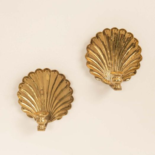 Pair of French Brass Shell Candle Sconces - ON HOLD