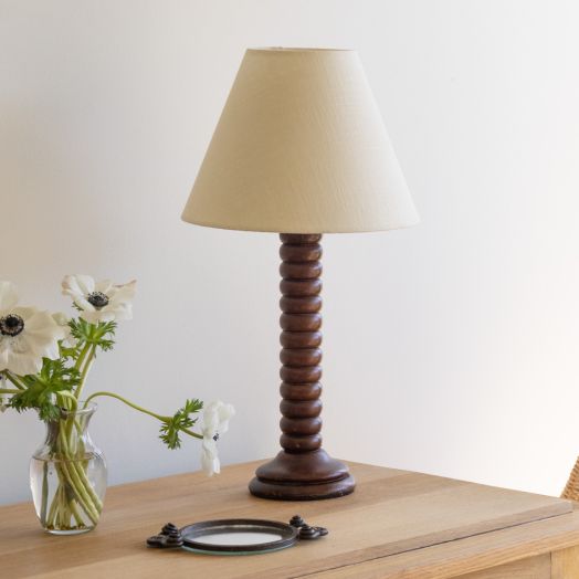 1940s French Ribbed Wood Table Lamp