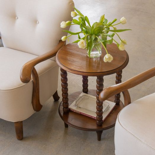 French Bobbin Wood Two-Tier Side Table