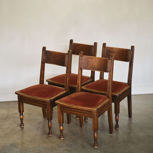 French Carved Wood Dining Chairs by Charles Dudouyt, Set of 4