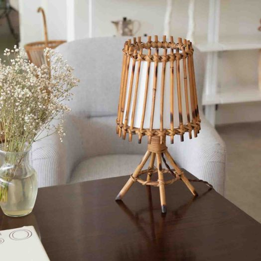 French Rattan Table Lamp