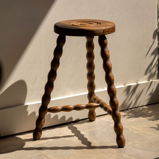 Tall French Wood Tripod Stool