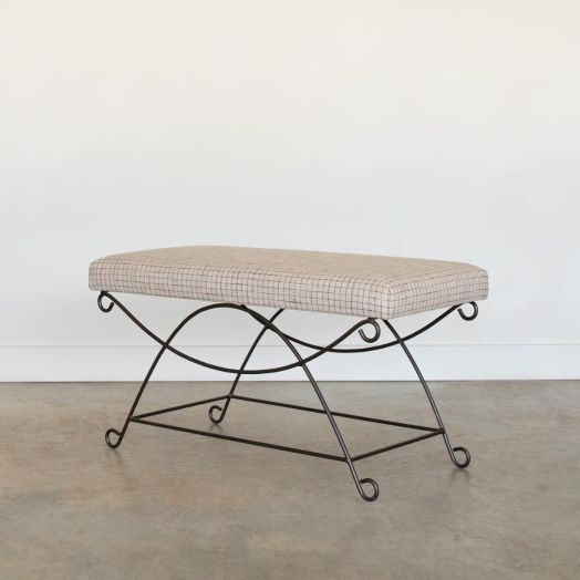 Panoplie Iron Loop Bench, Linen Check