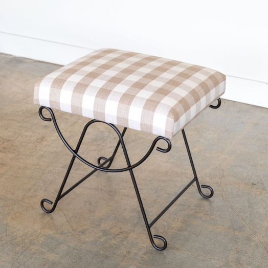 Panoplie Iron Loop Stool, Tan Gingham
