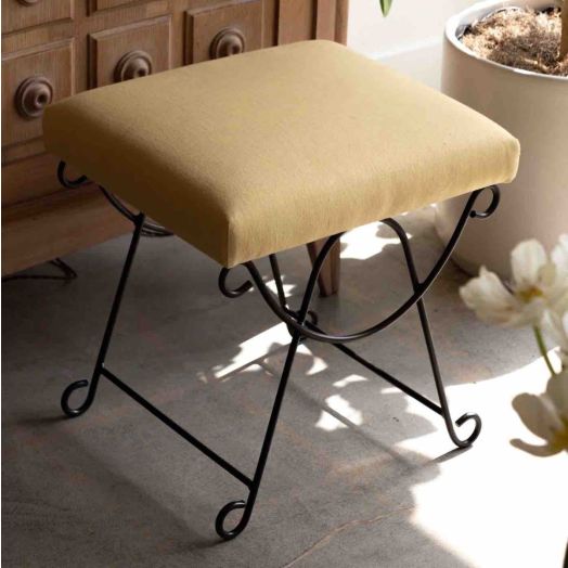 Panoplie Iron Loop Stool, Yellow Linen
