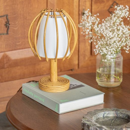 French Rattan Orb Table Lamp