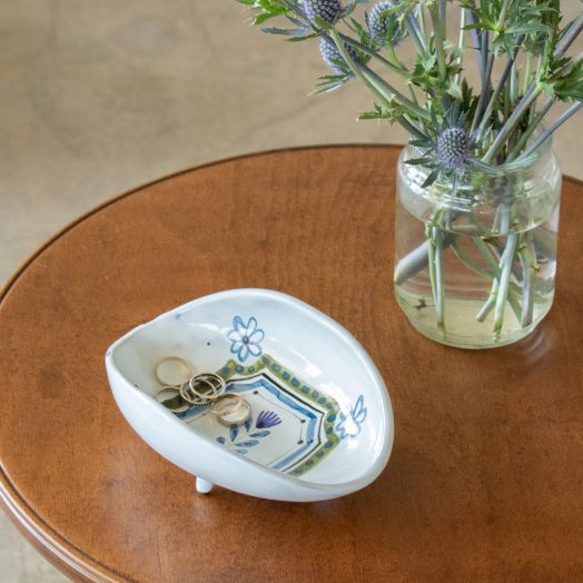 Roger Capron Painted Ceramic Dish with Flower Motif