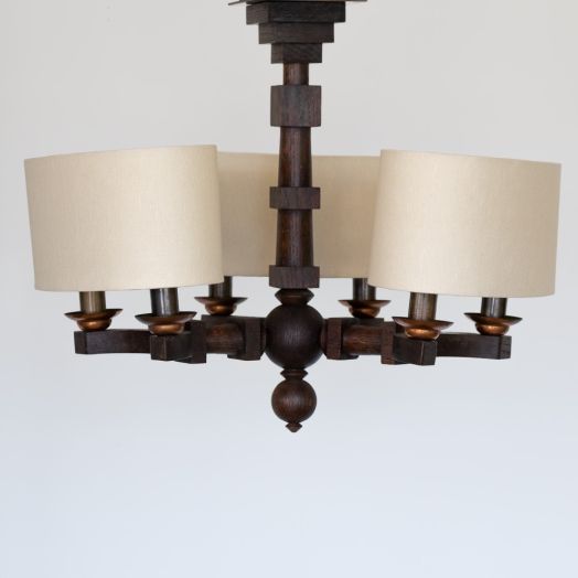 1940s Carved Wood Chandelier by Charles Dudouyt