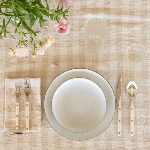 Vintage Gingham Tablecloth, Cream