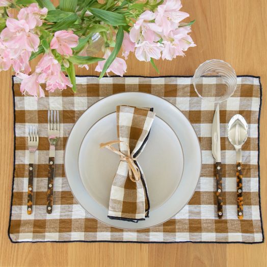 Vintage Vichy Placemat in Brown, Set of Two