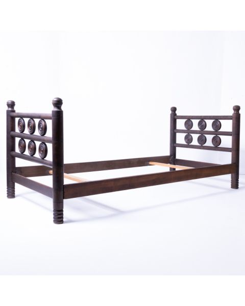 1940s French Carved Wood Bed by Charles Dudouyt