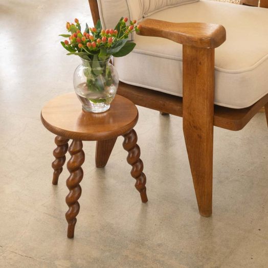 Short French Wood Tripod Stool